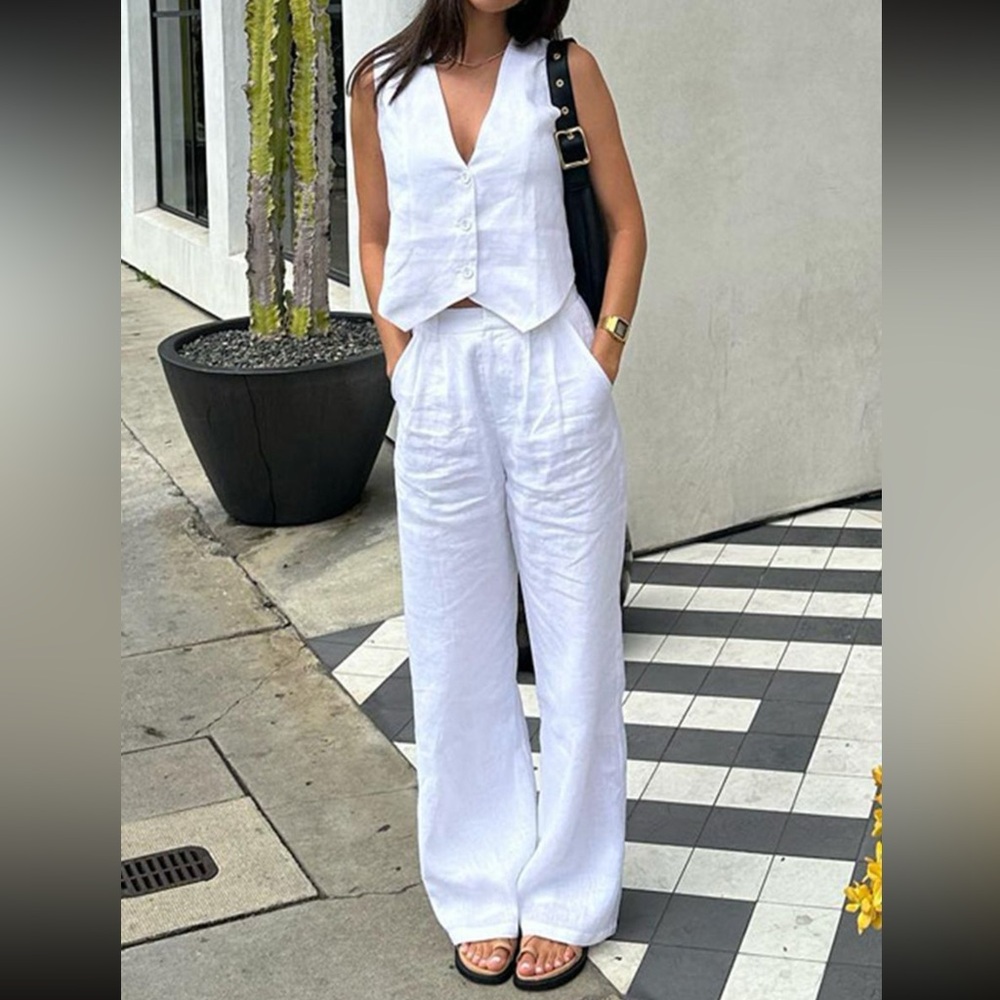 Commense - Cotton Casual Pants Set in White